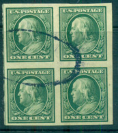 USA 1908-09 Sc#343 1c Green Franklin IMPERF Wmk D/L Blk 4 2mm Spacing FU Lot69298 - Other & Unclassified