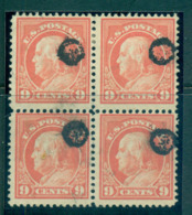 USA 1912-14 Sc#415 9c Salmon Red Franklin Perf 12 Wmk S/L Blk 4 FU Lot68967 - Autres & Non Classés