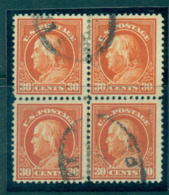 USA 1912-14 Sc#420 30c Orange Red Franklin Perf 12 Wmk S/L Blk 4 FU Lot68979 - Autres & Non Classés