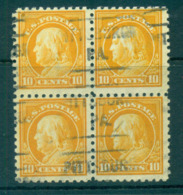 USA 1913-15 Sc#433 10c Orange Yellow Franklin Perf 10 Wmk S/L Blk 4 FU Lot68817 - Sonstige & Ohne Zuordnung