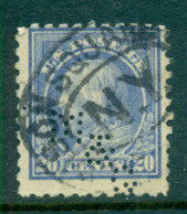 USA 1913-15 Sc#438 20c Ultramarine Franklin Perf 10 Wmk S/L Perfin FU Lot69039 - Autres & Non Classés