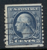 USA 1914-16 Sc#458 5c Blue Washington Rotary Perf 10 Vert Wmk S/L FU - Autres & Non Classés