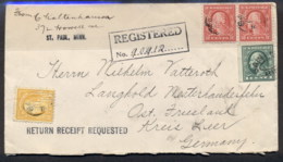 USA 1920 Wahhington-Franklin Registered Cover To Germany, Perfins, Cinderella Bank Label - Other & Unclassified