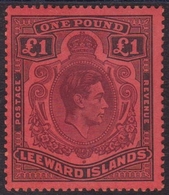Leeward Is. 644 * 1938 Giorgio VI, £ 1 Marrone Viola SG N. 114 Cat. £ 375,00.  MH - Leeward  Islands