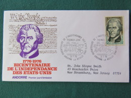 Andorra 1976 FDC Cover To USA - USA Independence - Brieven En Documenten