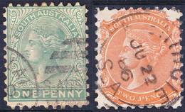 2018-0044 South Australia 1870/75 Wmk 2 "crown Over SA Wide" Dent.10 Mi 33C, 34A Used O - Oblitérés