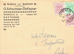 PK Publicitaire ZOTTEGEM 1954 - Header O. SCHAUTTEET-DEKEYSER - Drukkerij - Boekhandel - Zottegem