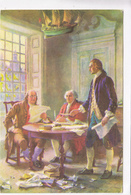 WRITING THE DECLARATION OF INDEPENDENCE 1776, Jefferson, Adams, Franklin, In Conference, Unused Postcard [22495] - Presidents