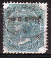 India 1866 Queen Victoria 4 Annas Green Used Stamp. - 1858-79 Kolonie Van De Kroon