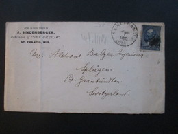 USA 1891 Nr. 57 EF über New York In Die Schweiz! J. Singenberger Publisher Of The Caecilia St. Francis - Briefe U. Dokumente