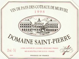 *** ETIQUETTES  ***-  Vin De Pays Des Côtes De Murviel  1998 - Domaine Saint Pierre - Red Wines