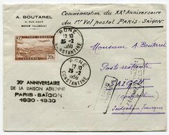 RC 10734 ALGERIE 1950 - 20e ANNIVERSAIRE DE LA LIAISON AERIENNE PARIS SAIGON INDOCHINE TB - Airmail