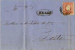 1878 , PORTUGAL , CARTA COMPLETA MESAO - OPORTO , FR. 25 REIS , MAT. PARRILLA NUMERADA - Lettres & Documents