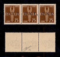 REPUBBLICA SOCIALE - GNR VERONA - 1944 - 75 Cent (119+119ccf+119-Aerea) - Striscia Orizzontale Di Tre Con Soprastampa Ev - Sonstige & Ohne Zuordnung