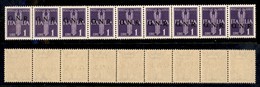 REPUBBLICA SOCIALE - GNR VERONA - 1944 - 1 Lira (121cb-Aerea) Striscia Orizzontale Di Nove Con Soprastampe Oblique - Gom - Autres & Non Classés