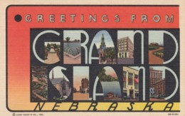 Large Letter Greetings From Grand Island Nebraska, Art Deco Font, C1940s Vintage Curteich Linen Postcard - Grand Island