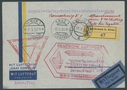 ZULEITUNGSPOST 238E BRIEF, Österreich: 1933, Chicagofahrt, Anschlussflug Ab Berlin, Bis Akron, Bar Frankiert, Einschreib - Zeppelins