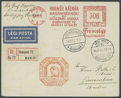 ZULEITUNGSPOST 195Aa BRIEF, Ungarn: 1932, 9. Südamerikafahrt, Einschreiben Mit Firmen-Freistempler, Prachtbrief - Zeppelins