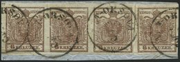 ÖSTERREICH 4X BrfStk, 1850, 6 Kr. Braun, Handpapier, Type Ia, Im Waagerechten Viererstreifen, 2. Marke Mit Plattenfehler - Oblitérés