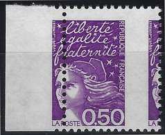 Marianne Luquet 3088**  0,50 C Violet Bdf Rouge Variété De Piquage Décalé Lateral TTB Signé Calves - Ungebraucht