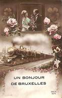 Bruxelles (un Bonjour) - Train Loco Rex Censure 1916 Pour Jodoigne - Transport Urbain Souterrain