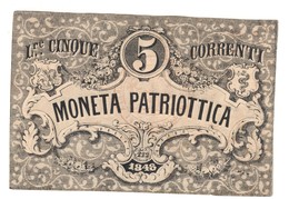 Venezia 5 Lire Moneta Patriottica 1848 Firma Barzilai  LOTTO 2244 - [ 4] Provisional Issues