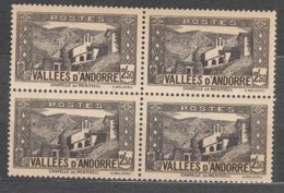 French Andorra 1937 Mi#74 Mint Never Hinged Piece Of Four - Neufs