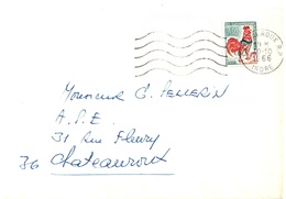 CHATEAUROUX RP Indre Lettre 30c Coq Decaris Yv 1331A Ob Meca 1966 Variété Plume Cassée Timbre De Carnet Bas Massicoté - 1962-1965 Coq De Decaris