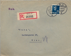 1938 NORUEGA , SOBRE CERTIFICADO , OSLO - VIENA , LLEGADA AL DORSO - Brieven En Documenten