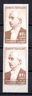 1943 TURKEY IMPERF. ERROR - 27.5 KURUS THE 20TH ANNIVERSARY OF TURKISH REPUBLIC PAIR MNH ** - Nuovi