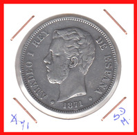 ESPAÑA MONEDA DE (( AMADEO I REY DE ESPAÑA MONEDA DE PLATA )) 5 PESETAS ( EL DURO ) AÑO 1871 - First Minting