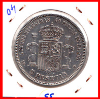 ESPAÑA MONEDA DE (( AMADEO I REY DE ESPAÑA MONEDA DE PLATA )) 5 PESETAS ( EL DURO ) AÑO 1871 * 71 - First Minting