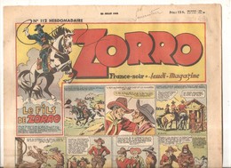 Zorro Hebdomadaire N°112 Du 25 Juillet 1948 Le Fils De Zorro - Zorro
