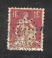 Perfin/perforé/lochung Switzerland No 105  TYPE II 1908-1933 - Hélvetie Assise Avec épée  CL - Perforés