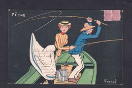 Vente Immediate Illustrateur Fernel Peche ( Pecheur Couple Humour Jupe Barque ) - Fernel