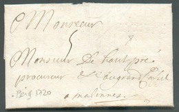 LAC De BERG Le 5 Septembre 1720 Avec Griffe En Creux LVXEMB. (RRR, Repris Chez Goebel Mais Pas Chez Herlant) Vers Mr. De - ...-1852 Prephilately