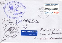 GROENLAND GRØNLAND 284 Lettre Signée GREA Ecological Field Expédition Karupelv Valley 2001 Hibou Owl Eule Polar Pôle Doc - Marcophilie