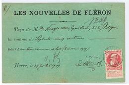 Publiciteitskaart  Les Nouvelles De Fleron Via Herve Naar Beyne Heusay 1909 - Altri & Non Classificati