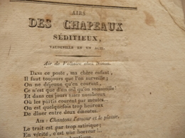 XIXème  Papier Chiffon  Paroles Airs Des Chapeaux Séditieux Vaudeville   XIXème - Altri & Non Classificati