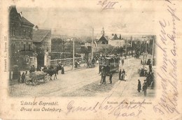 T2/T3 1901 Sopron, Oedenburg; Kossuth út, Feldíszített Villamos Magyar Címerrel, Varga és Dukász üzlete, Piac. Kiadja Ku - Ohne Zuordnung