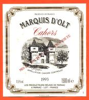 étiquette Magnum Vin De Cahors Marquis D'olt 1993 Producteurs Réunis à Parnac - 150cl - Cahors