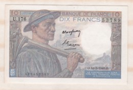 10 Francs Mineur 10 3 1949 Alphabet U.176 N° 53789, Billet Neuf - 10 F 1941-1949 ''Mineur''