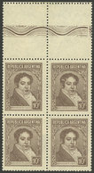 ARGENTINA: GJ.774CA, Block Of 4 With LABELS AT TOP, The Top Right Stamp With Additional Variety White Spot On The Hair,  - Sonstige & Ohne Zuordnung