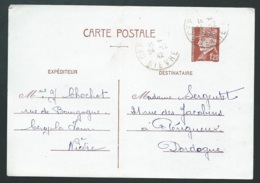 ENTIER YVERT 515 CP1 Oblitéré Cercy La Tour / Nievre En Decembrev 1942 Pour Périgueux  Tab14714 - Guerre De 1939-45