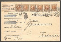 1907. King Frederik VIII. 100 Øre Olive-brown  In 5-stripe + Single Stamp On Adresseb... (Michel 59) - JF120229 - Briefe U. Dokumente