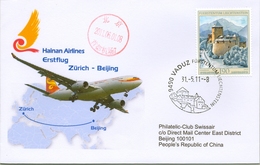 2011 , LIECHTENSTEIN , SOBRE CIRCULADO , VADUZ - BEIJING , HAINAN AIRLINES , LLEGADA, AVIONES , AVIACIÓN - Lettres & Documents