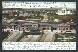 +++ CPA - Amérique - Etats Unis - Rhode Island - PROVIDENCE - Station & Capitol - Paillettes    // - Providence