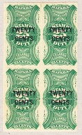 1893 25 Cent 4-er Block; Stamp Duty; Überdruckt 20 Cents; Revenue Stamp - Hawaï