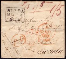 G.B.  SCOTLAND - ALLOA  Via LONDON  P.D.  PAID + PAID  Via France ANGL./SOULOGN  To CURZOLA - 16. 5. 1844. - ...-1840 Precursores