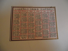 CALENDRIER , 1893, Carte Recto Verso - Klein Formaat: ...-1900